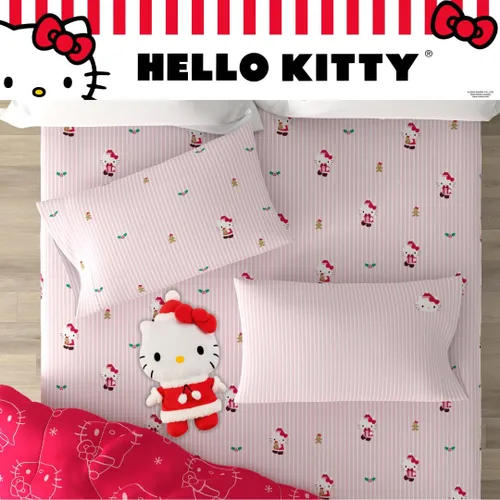 Miniatura 8 de Franco Hello Kitty Sanrio Juego de edredón y sábanas para Navidad y festividades suaves con funda, 5 piezas, tamaño individual (producto oficial)