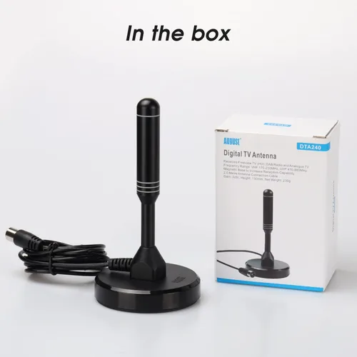 Miniatura 7 de Antena HDTV - August DTA240 - Antena digital portátil para interiores/exteriores con base magnética, cable coaxial de 2 metros, alcance de 50 millas