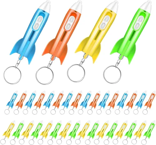 Llavero con linterna de helicóptero para niños, linterna LED en forma de cohete, tema del espacio exterior, llavero con forma de helicóptero,