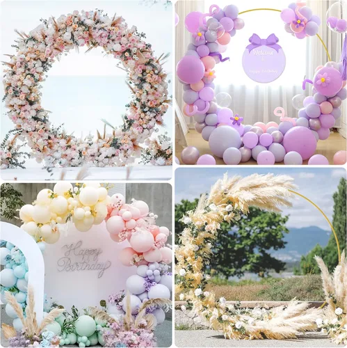 Miniatura 6 de Fomcet Arco de Boda de 5 Pies de Metal Dorado Redondo Soporte de Fondo Circular Marco de Arco de Globos Arcos de Boda para Ceremonia Fiesta