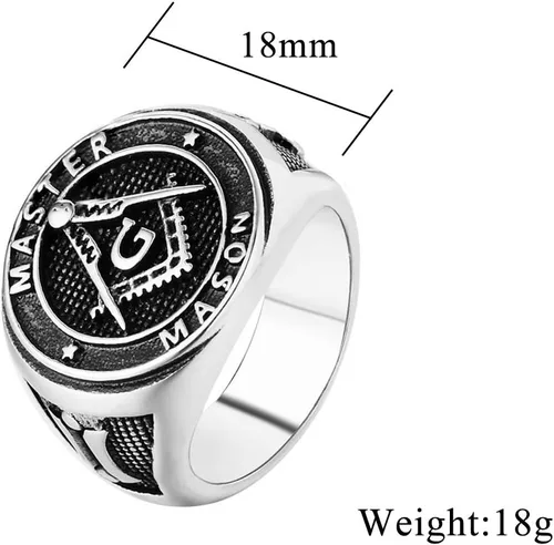 Miniatura 2 de EZSONA - Anillo de acero inoxidable para hombre, diseño de maestro masónico, chapado en oro plateado