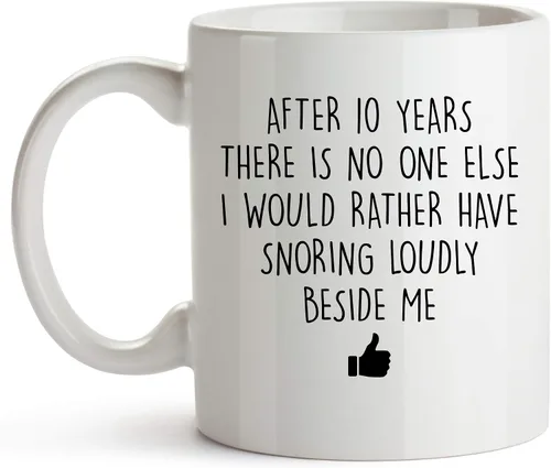 Miniatura 7 de YouNique Designs Taza de 10 aniversario de 11 onzas, divertida taza de café de 10 aniversario para él, taza de décimo aniversario de boda, taza