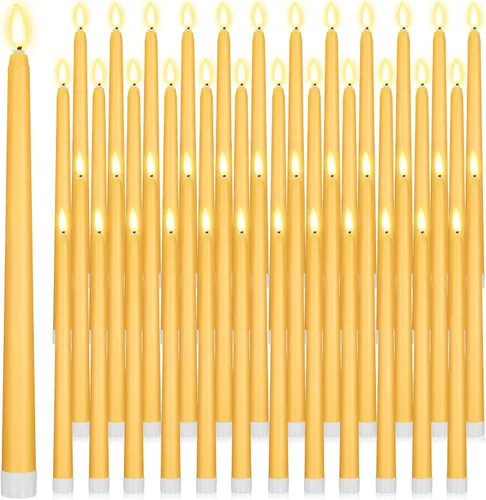 Miniatura 8 de Handepo - Juego de 48 velas cónicas sin llama realistas con luz parpadeante amarilla, plástico de 27.9 cm de largo, funciona con pilas, vela de Rosa