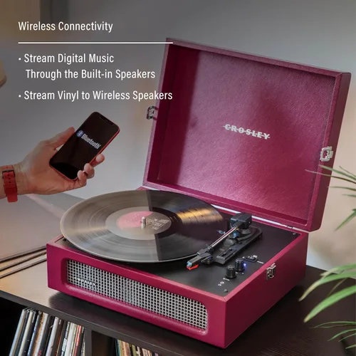 Miniatura 3 de Crosley CR8017B-BU Voyager - Tocadiscos portátil clásico de vinilo con Bluetooth de entrada/salida y altavoces integrados, color burdeos Borgoña