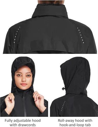 Miniatura 3 de BALEAF Chaquetas impermeables para mujer, cortavientos resistentes al viento, para correr, ligeras, reflectantes, plegables, con capucha