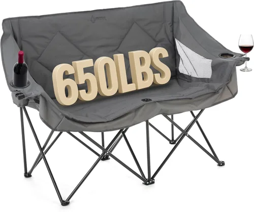 Miniatura 10 de ARROWHEAD OUTDOOR Silla de camping plegable portátil doble Duo con 2 tazas y soporte para copas de vino, bolsa de transporte, soporta hasta 650