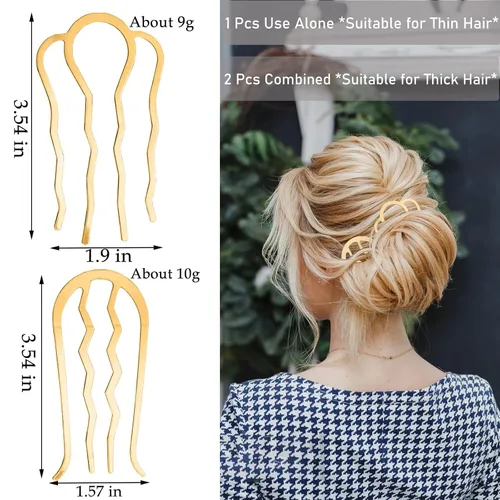 Miniatura 3 de 7 piezas de horquilla de metal para el cabello, peine giratorio francés para moño updo, horquilla en forma de U, pinzas para el cabello