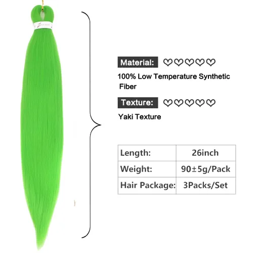 Miniatura 2 de Cabello trenzado verde preestirado de 26 pulgadas, 3 paquetes de cabello trenzado para trenzas, textura Yaki, trenzas de ganchillo con ajuste