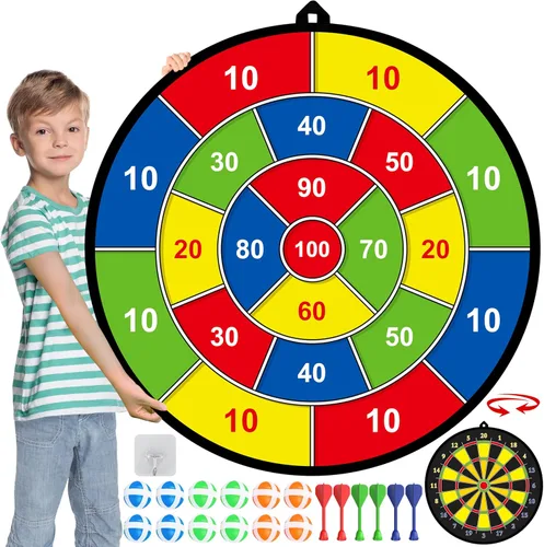 Tabla de dardos grande para niños, tabla de dardos de doble cara para niños con bolas adhesivas y dardos, juguetes de juego de fiesta de deportes al