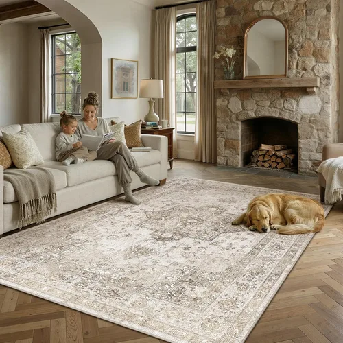 Miniatura 45 de PureCozy - Alfombra de área beige de 8 x 10, lavable, vintage, alfombra para sala de estar, dormitorio, gran alfombra suave retro de pelo bajo