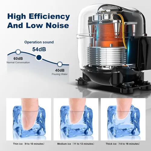 Miniatura 3 de Máquina de hielo comercial de 110 libras/día independiente de acero inoxidable sobre mostrador con cuchara, tubos de filtro de agua