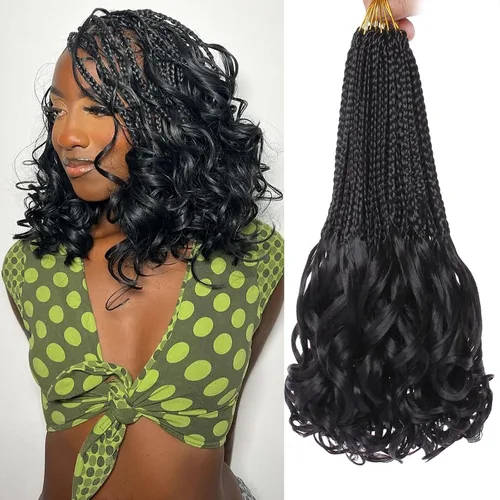 COOKOO 10 pulgadas, 9 paquetes (135 hebras), trenzas de ganchillo rizadas francesas negras, trenzas de ganchillo negras con extremos ondulados,