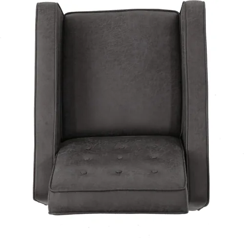 Miniatura 8 de GDFStudio Macedonia - Sillón reclinable de tela con respaldo copetudo, moderno Pizarra / Espresso oscuro