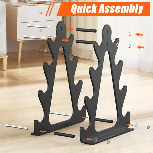 Miniatura 8 de 4-Tier Dumbbell Rack for 1-15 lb Weights, Holds 5 Pairs Space-Saving Sturdy A-Frame Stand for Home Gym, Weight Rack for Women's Dumbbell Set Negro