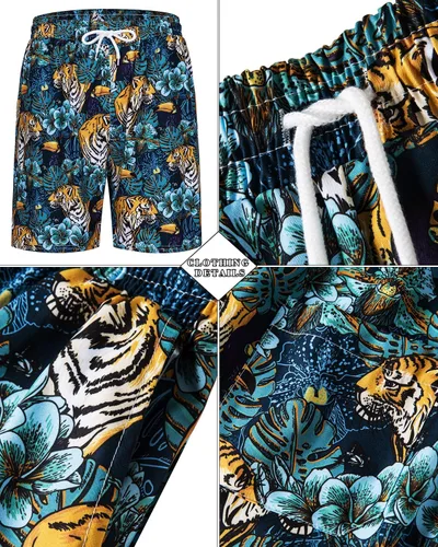 Miniatura 94 de TUNEVUSE Conjunto de camisas y pantalones cortos hawaianos para hombre, 2 piezas, trajes de playa con estampado de flores, traje tropical de verano
