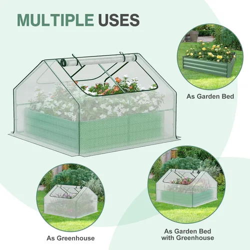 Miniatura 6 de Aoodor Kit de invernadero elevado de 4 x 4 x 1 pies, cama de metal elevada con 2 puertas enrollables con cremallera, para verduras, hierbas y flores