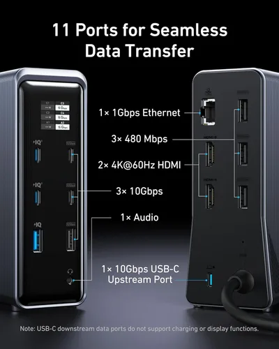Miniatura 6 de Estación de acoplamiento Anker Prime, 14 puertos con salida máxima de 160W, transferencia de datos rápida de 10Gbps, interfaz inteligente en tiempo