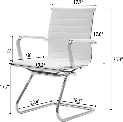 Miniatura 3 de Juego de 2 sillas para sala de conferencias, sillas de sala de espera con brazos, sillas de recepción de piel sintética sin ruedas, sillas de Blanco