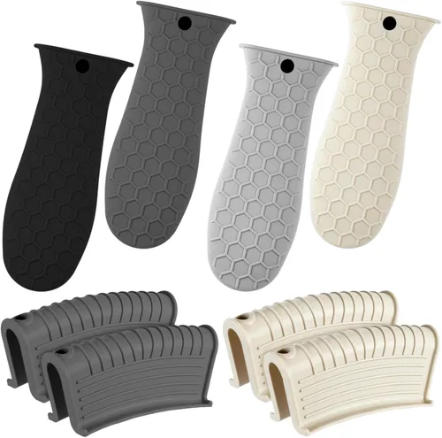 Miniatura 19 de Patelai Juego de 8 soportes de silicona para ollas, funda de mango de hierro fundido, resistente al calor, agarradera, antideslizante, reutilizable