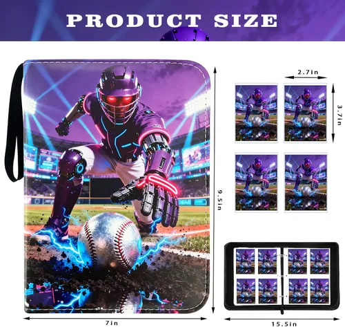 Miniatura 2 de Carpeta para tarjetas de béisbol, 4 bolsillos con 50 fundas extraíbles, se adapta a 400 tarjetas deportivas, álbum de coleccionistas de tarjetas