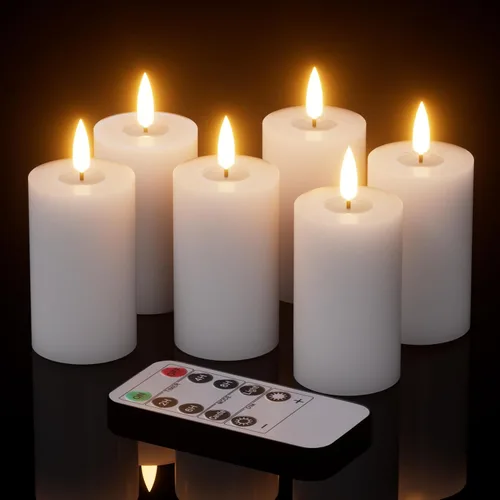 Miniatura 13 de Velas de Halloween sin llama con temporizador de 6 horas, velas LED naranjas parpadeantes de cera real, bruja, murciélagos, castillo, calcomanías