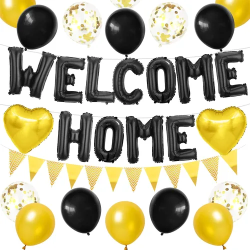 Miniatura 11 de Decoraciones Welcome Home Negro Azul Plateado, Pancarta de Globos de Papel de Aluminio Negro Welcome Home con Globos de Corazón Azul Marino Banderín