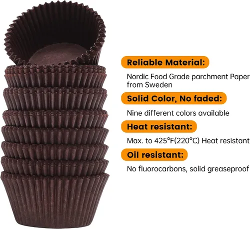Miniatura 3 de Bake Choice 200 unidades de forros estándar para magdalenas color marrón para hornear, envoltorios para magdalenas de grado alimenticio, forros