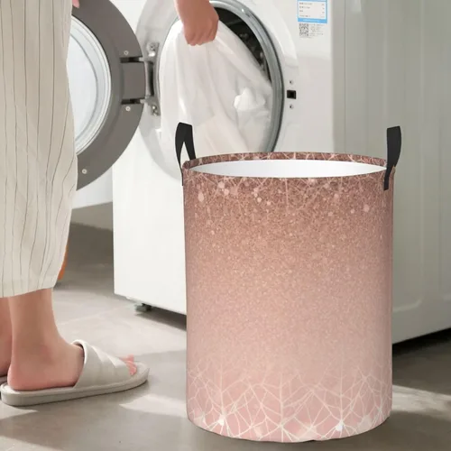 Miniatura 7 de Cesta circular con estampado de oro rosa, impermeable, cesta organizadora de lavandería, con asas, para ropa, juguetes, pequeña