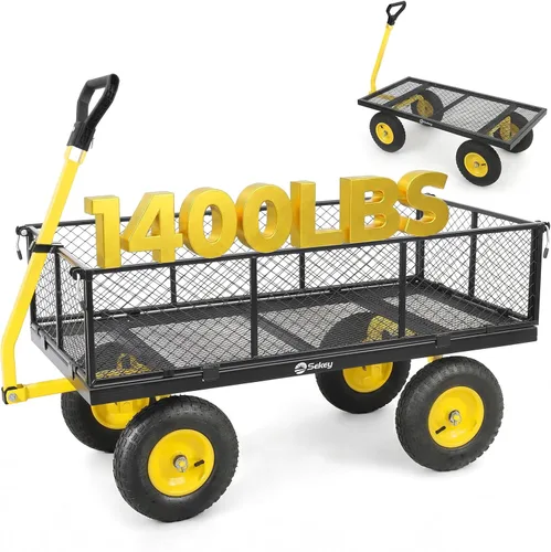 Miniatura 8 de Sekey Carrito de jardín de malla de acero de 600 libras para patio y patio trasero, carro utilitario con lados extraíbles (cama plana convertible)