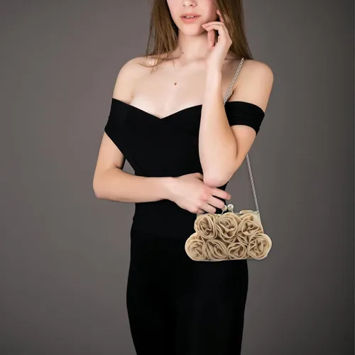 Miniatura 4 de Bolso de mano de noche para mujer, diseño floral, de satén, con correa desmontable, para bodas, fiestas, bailes de graduación