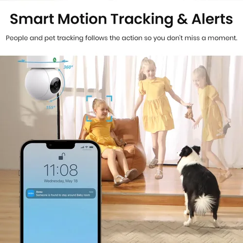 Miniatura 4 de aosu Cámara de seguridad 2K para interiores, monitor de bebé, cámara para mascotas de 360 grados para seguridad en el hogar con enrutador Wi-Fi