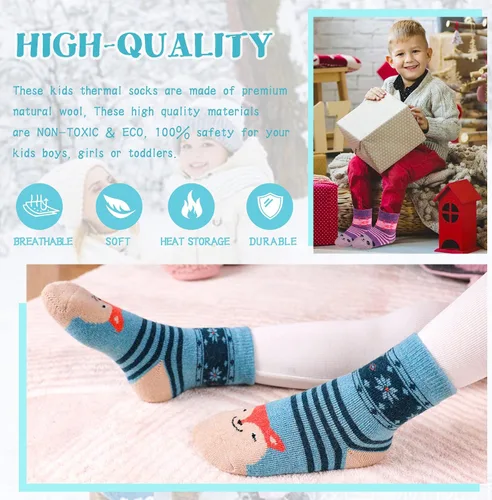 Miniatura 5 de Eocom - Medias de invierno cálidos de lana para niños y niñas, 6 pares