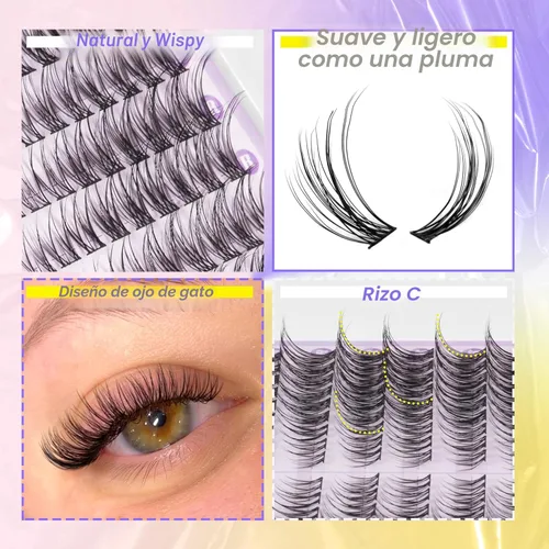 Miniatura 5 de Extensiones de pestañas en racimo naturales DIY, extensiones de pestañas en racimo con curva C, extensiones de pestañas en racimo para ojo de gato