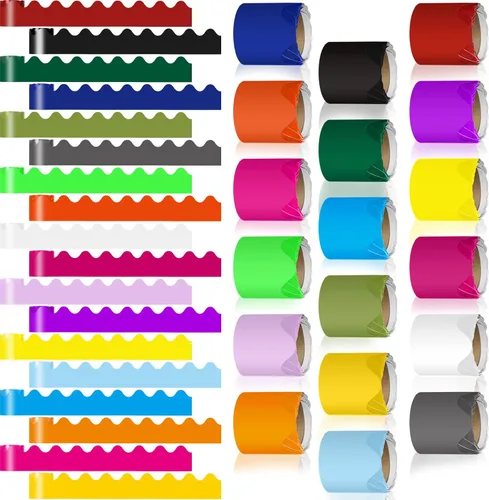 18 rollos de bordes de tablón de anuncios de 300 pies en 18 colores, borde ondulado para tablón de anuncios enrollado para decoración de graduación,