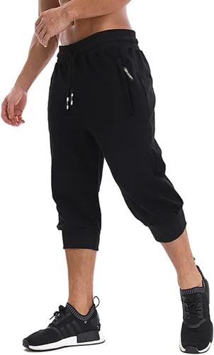 MAGNIVIT Pantalones capri 34 para hombre, pantalones cortos de entrenamiento para gimnasio, debajo de la rodilla, bolsillos con cremallera