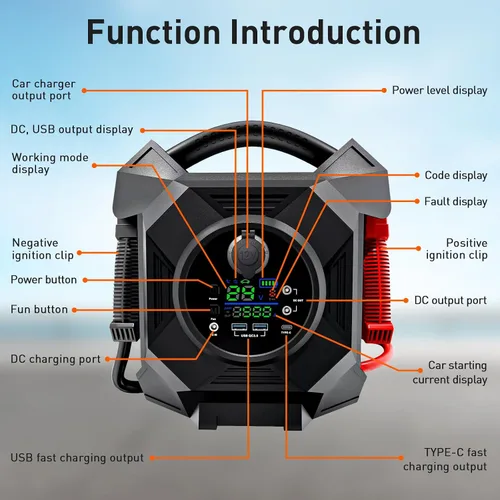 Miniatura 6 de YULU CAT-797 Arrancador de salto ultra potente - 30000A 12V/24V batería Booster Pack con cables de puente comerciales, iluminación exterior DC/USB