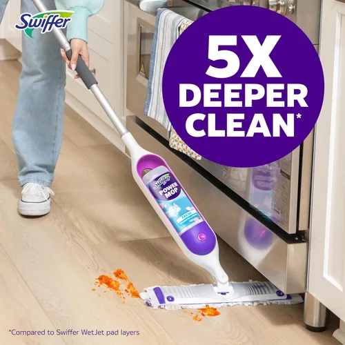 Miniatura 8 de Swiffer PowerMop - Recambios de almohadilla de trapeador multisuperficie para limpieza de pisos, 11 unidades, color blanco/morado