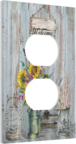 Miniatura 133 de Placa Cubierta de Interruptor de Luz de Palanca Individual con Diseño de Flor Botánica en Tablero de Madera Rústico Estilo Granja - Placa de Pared
