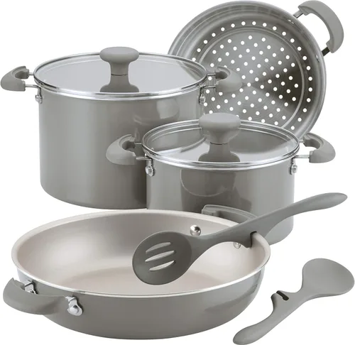 Miniatura 15 de Rachael Ray Get Cooking! Juego de ollas y sartenes antiadherentes, incluye bandeja para hornear y herramientas de cocina, 12 piezas, turquesa