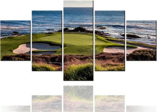 Miniatura 22 de Piezas de golf para decoración de pared, pinturas en blanco y negro, arte de pared para sala de estar, golf, deportes, obras de arte de 5 piezas