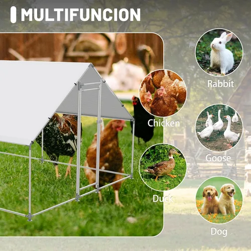 Miniatura 5 de HEYTOWN Gallinero grande de metal con cubierta resistente al agua y anti-UV Jaula de aves de corral con entrada para patio con cubierta Casa