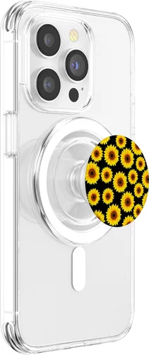Miniatura 3 de Decoración de girasol amarillo sol flor fondo negro Girasol PopSockets MagSafe PopGrip para iPhone