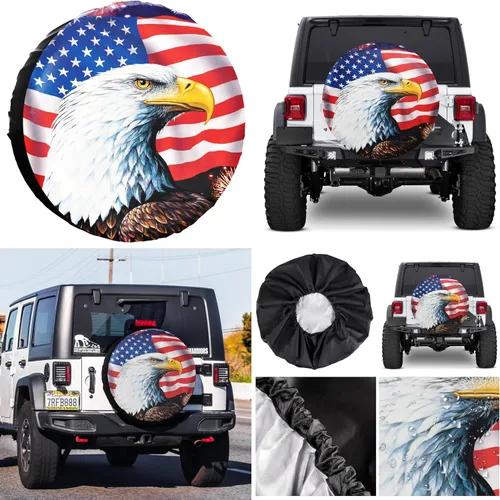 Miniatura 5 de Cubierta de neumático de repuesto, bandera de águila americana, de poliéster, universal, impermeable, protección contra la corrosión, para remolque