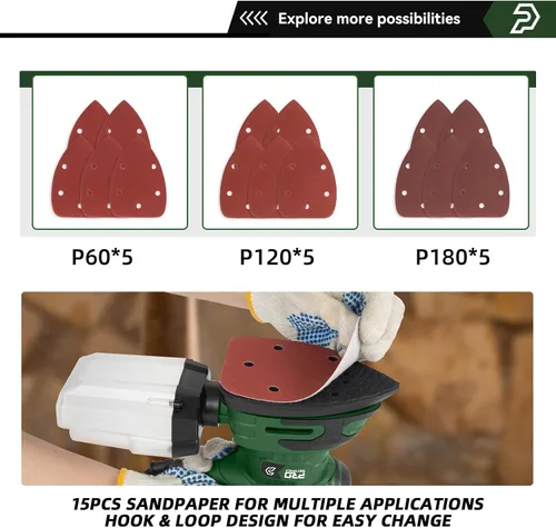 Miniatura 4 de Prostormer Detail Sander, 13000RPM Mouse Sander, 1.6A Electric Palm Sanders with 15Pcs Sandpapers, Dust Collection Box for Tight Spaces Sanding