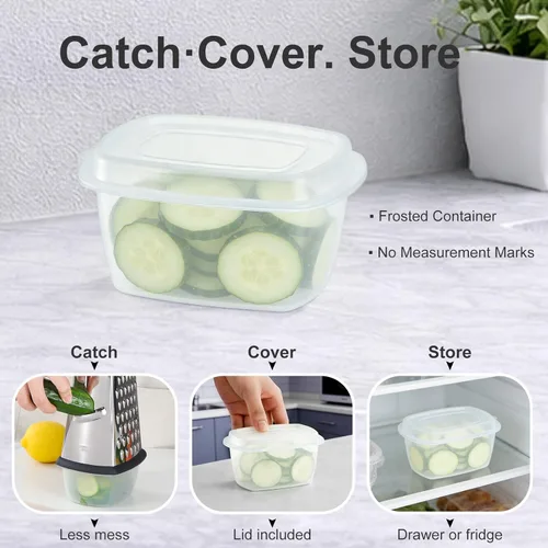 Miniatura 5 de Ourokhome Rallador de queso, rallador de caja de mano con recipiente y tapa, acero inoxidable de 4 lados para cocina, juliena ondulada, rebanadora