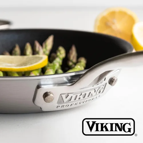 Miniatura 6 de Viking Sartén antiadherente de 5 capas, utensilios de cocina de acero inoxidable de 12 pulgadas con tapa, color plateado