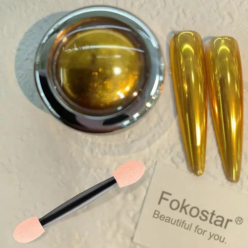 Miniatura 6 de Polvo de uñas cromado dorado para esmalte de uñas de gel, diseño holográfico metálico, efecto espejo dorado, polvo cromado para uñas, arte