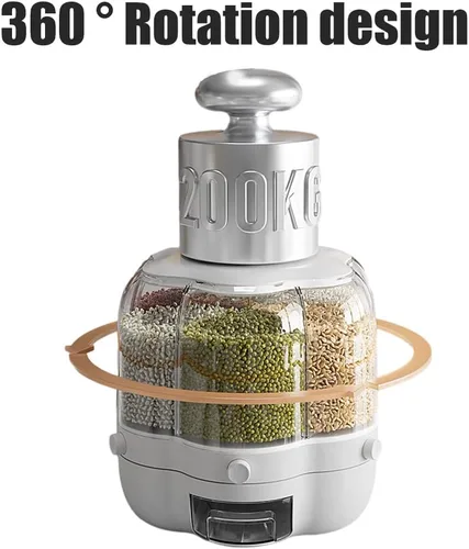 Miniatura 5 de Enfudid Contenedor de almacenamiento de granos para alimentos, dispensador de arroz de 6 rejillas de gran capacidad, caja de almacenamiento