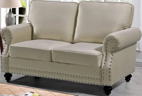 Miniatura 2 de Container Furniture Direct Lotus - Sofá biplaza tapizado de terciopelo moderno de mediados de siglo, con brazos enrollados, color beige
