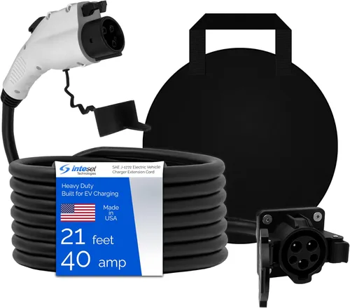 Inteset Cable de extensión J1772 EV de 21 pies y 40 amperios, fabricado en Estados Unidos, para estaciones de carga de vehículos eléctricos, bolsa